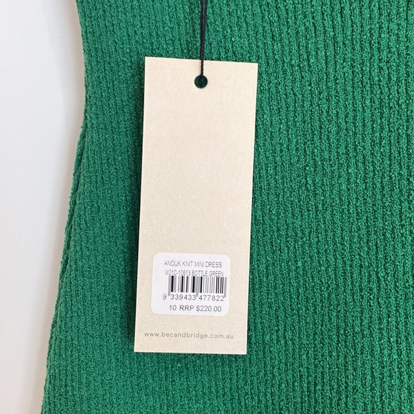 Bec and bridge green knitted mini dress. Size 10, low back, new with tags. - Picture 4 of 5